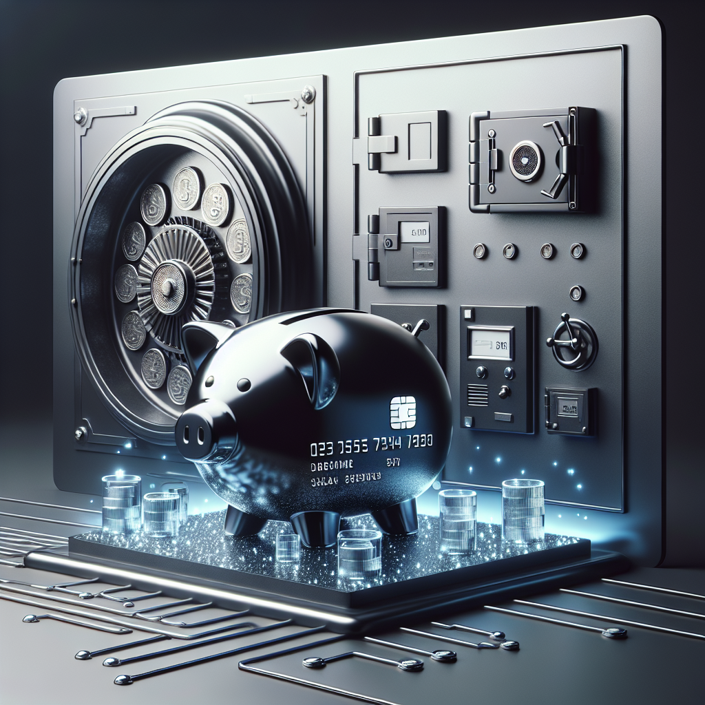 A smart and modern credit card on a background symbolizing savings and financial security.